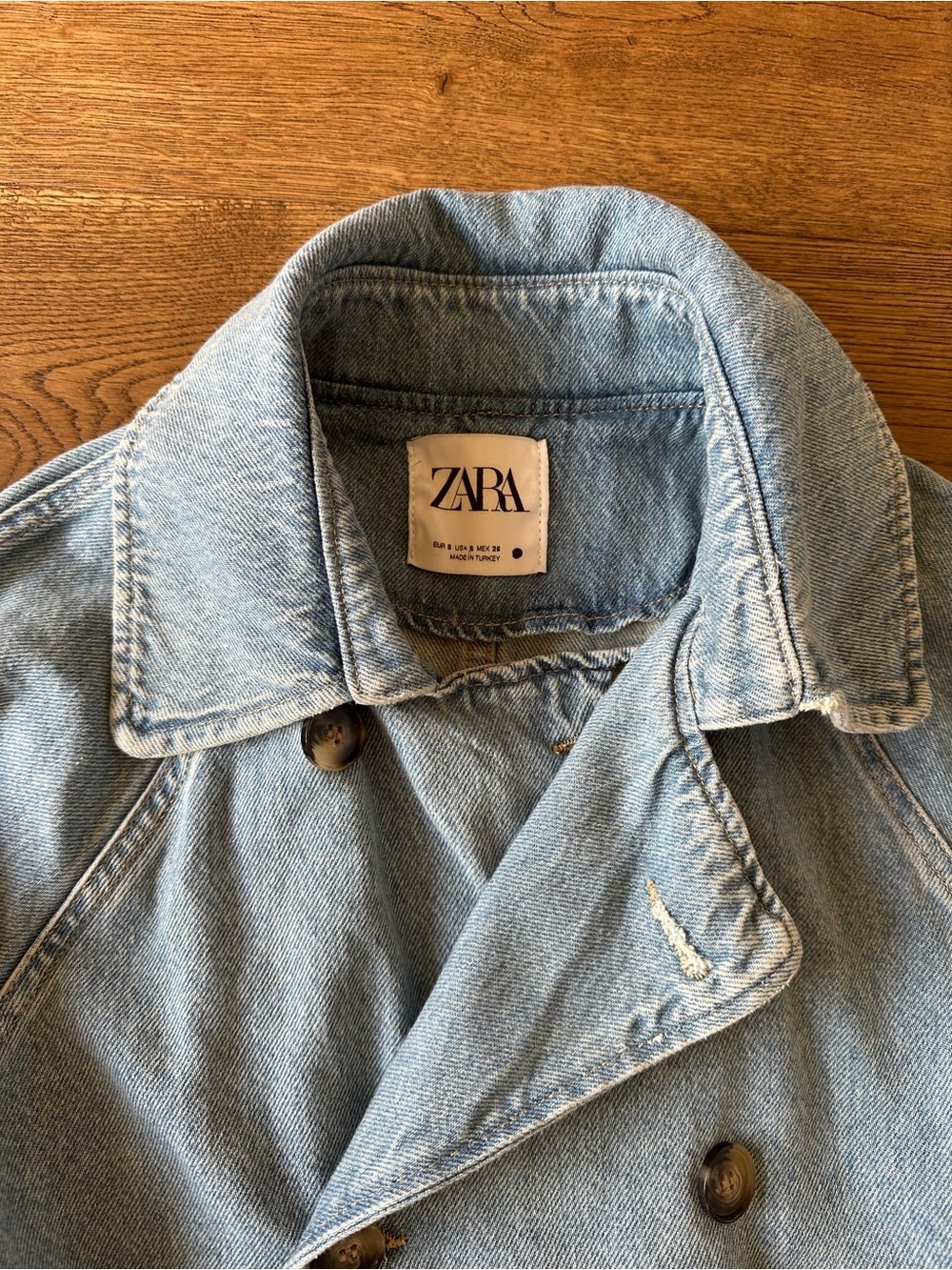 Zara Denim Long Trench Coat Sz S 100% Cotton - Picture 7 of 12